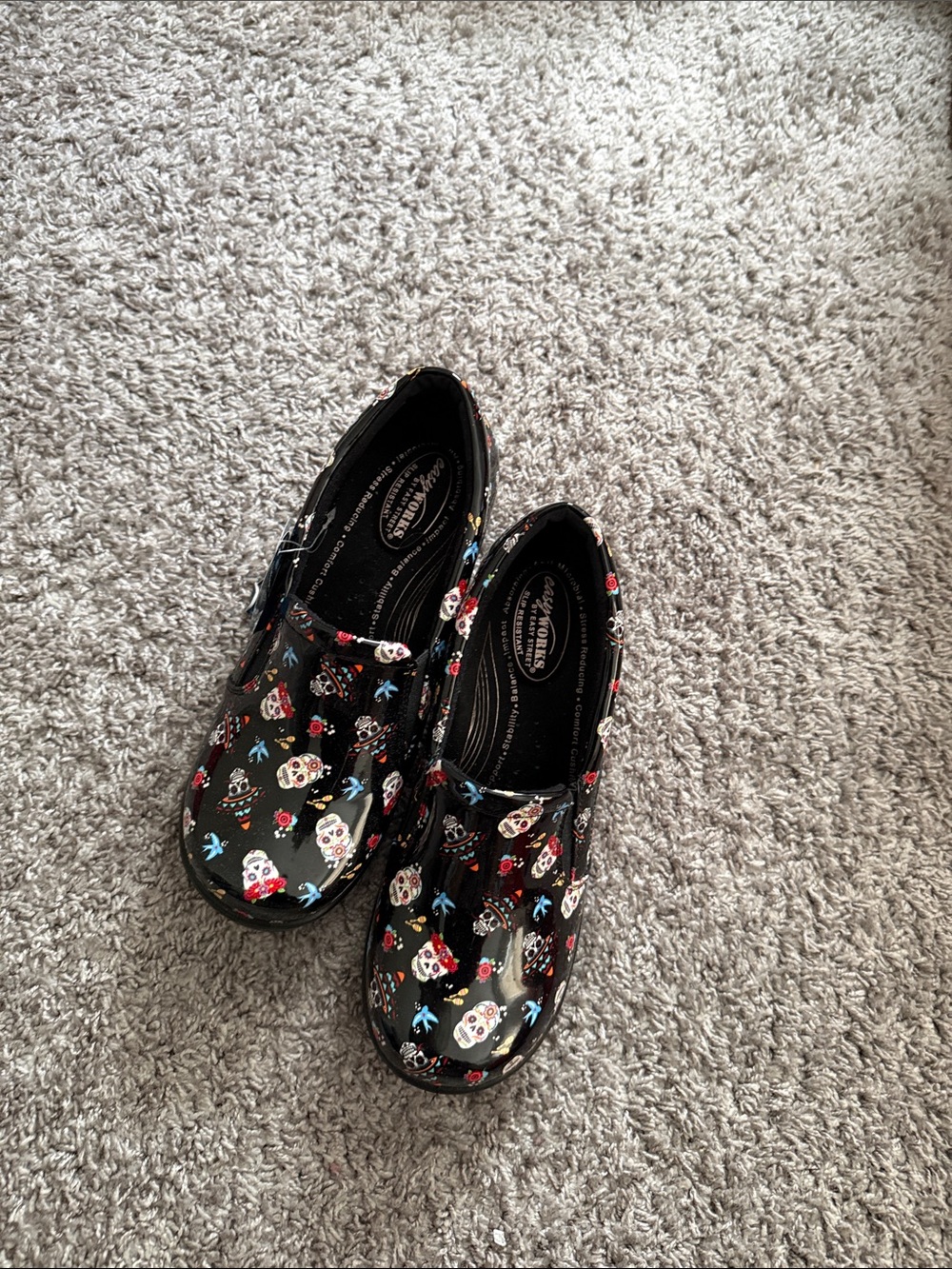 Women's Black Slip-On Mules with Colorful Sugar Skull Print